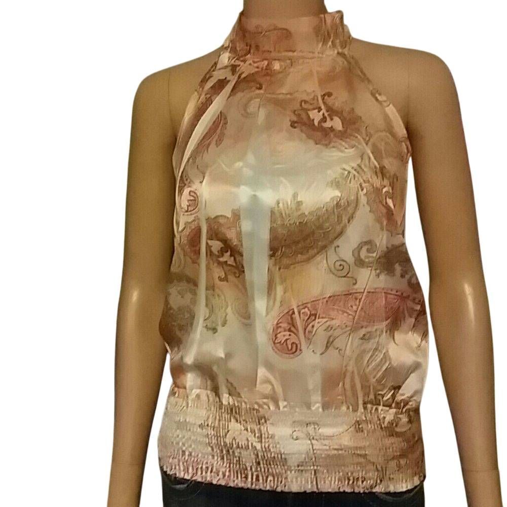 too mi peach paisley silky top S